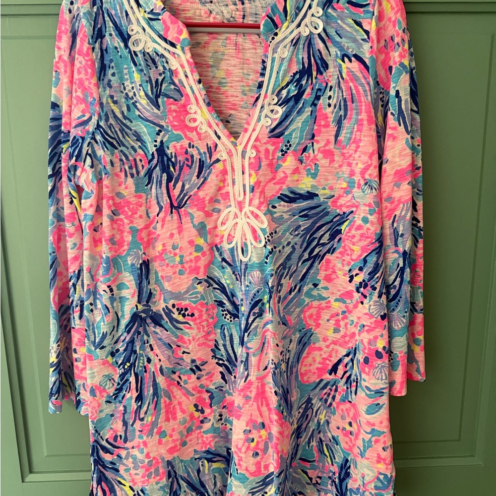 Lilly Pulitzer Tropical Pink & Blue Swim Cover-Up Tunic-NWOT